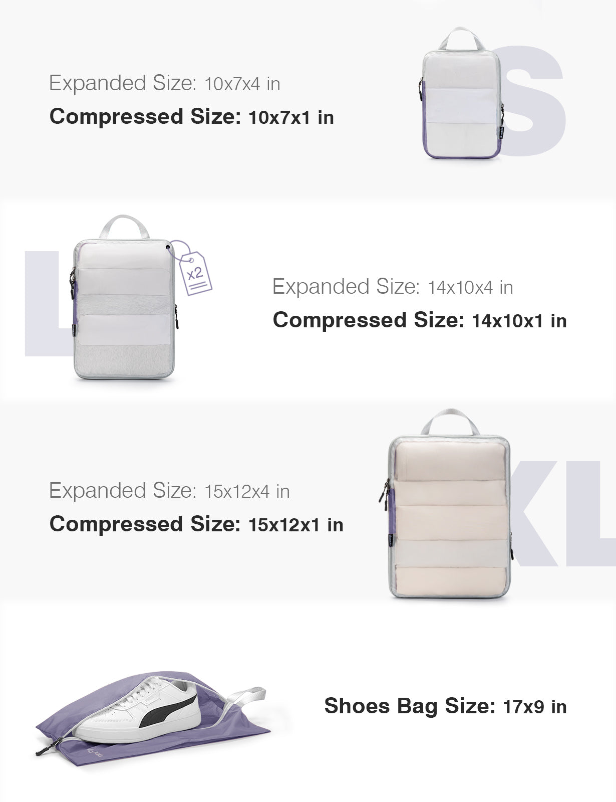 Mesh Compression Packing Cubes Set of 5 - Purple