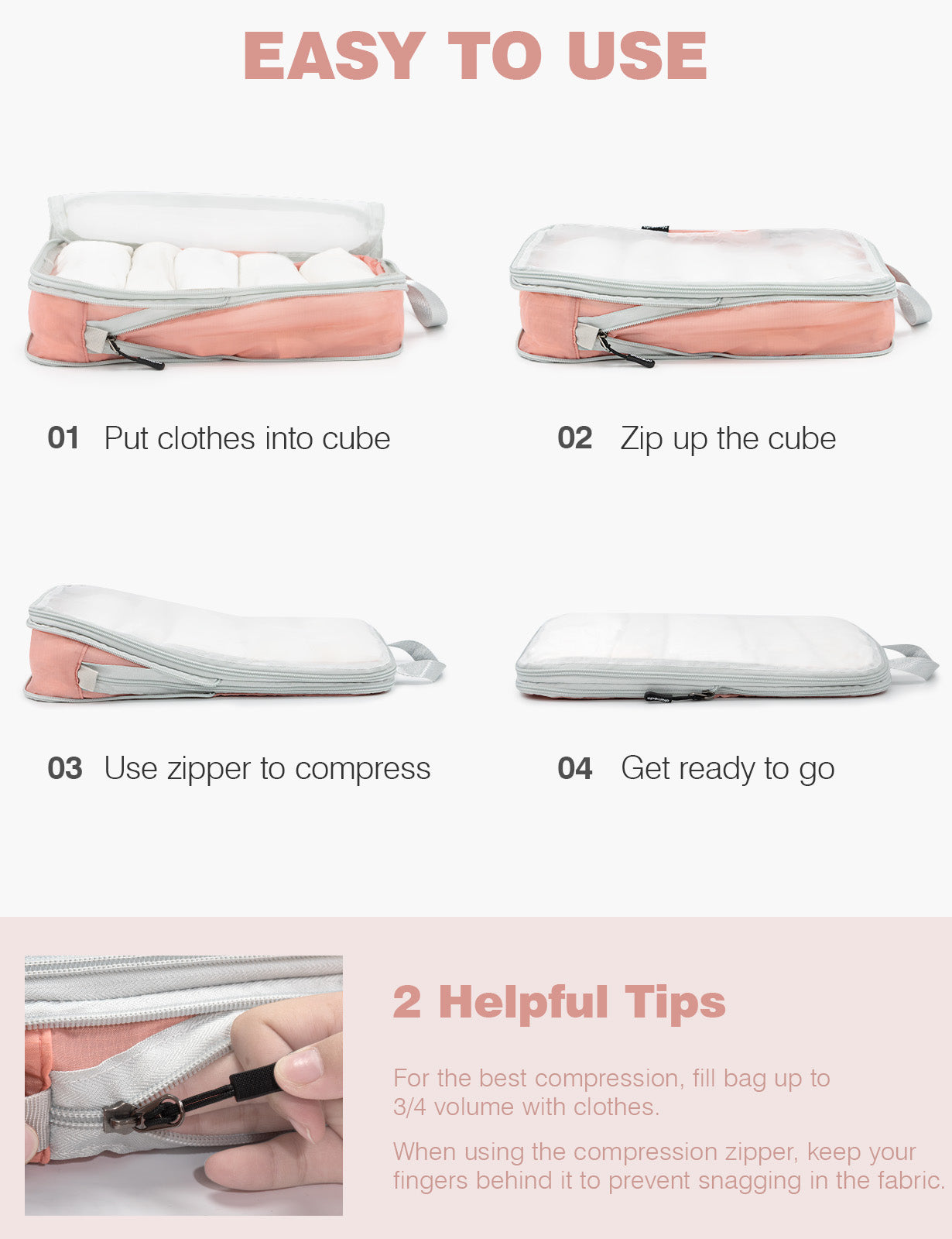 Mesh Compression Packing Cubes Set of 5 - Rose Quartz