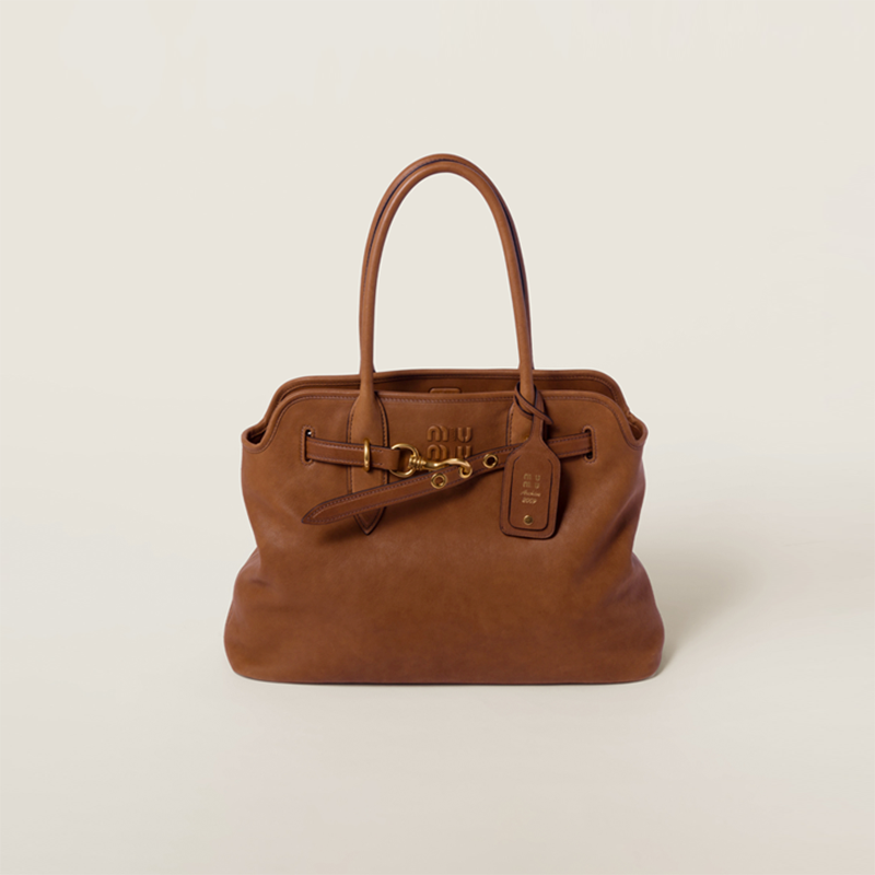Classic Brown Leather Shoulder Handbag with Original Logo
