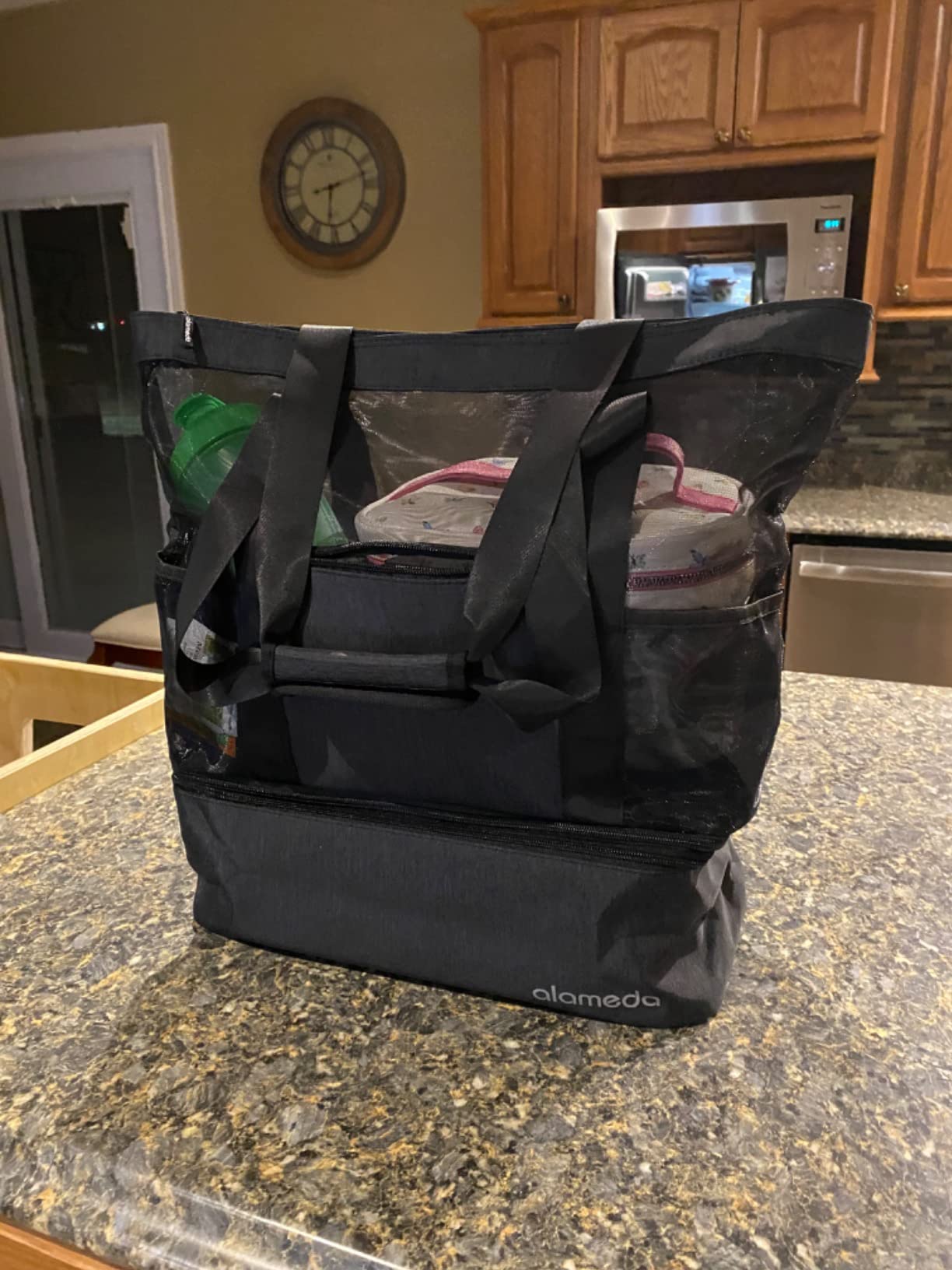 Alameda Mesh Tote Beach Bag - Cooler Bags Insulated for Travel, Zipper Top High Capacity Beach Pool Bag