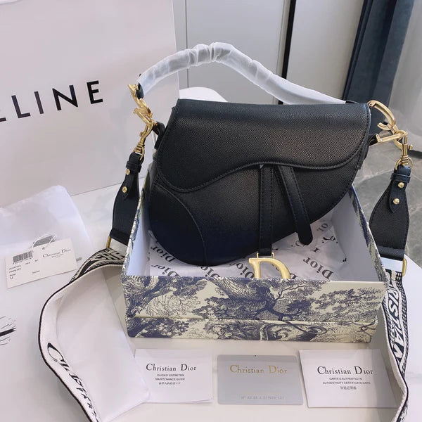 Black Saddle-Style Crossbody Bag