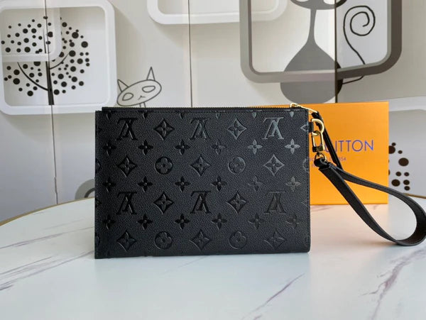 Elegant Black Monogram Wristlet Clutch