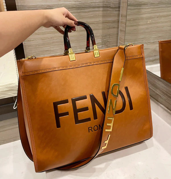 Stylish Oversized Tan Tote Bag with Bold Letter Strap