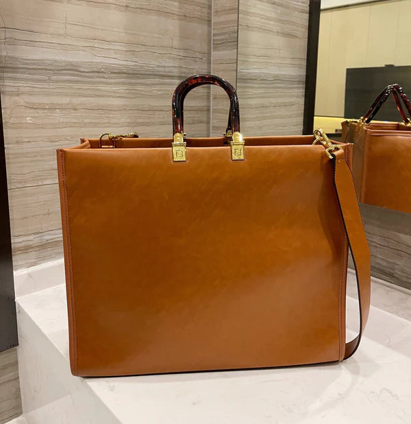 Stylish Oversized Tan Tote Bag with Bold Letter Strap