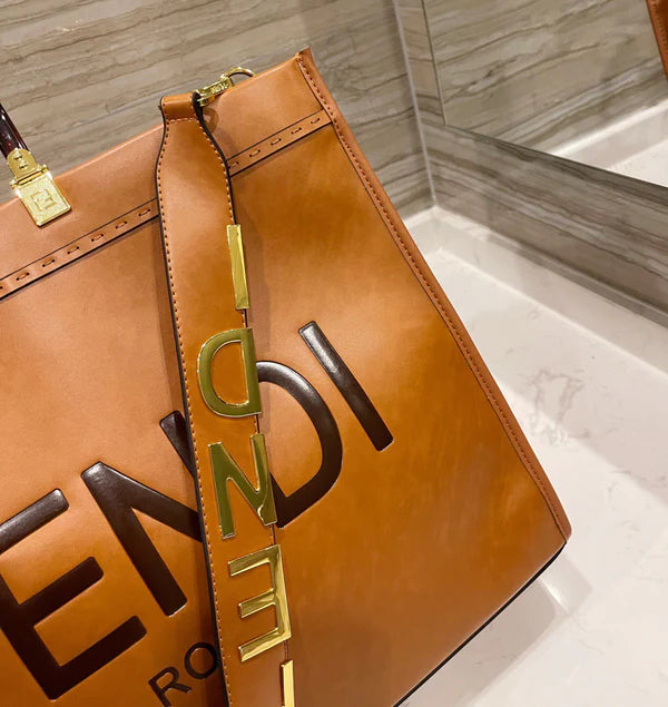 Stylish Oversized Tan Tote Bag with Bold Letter Strap
