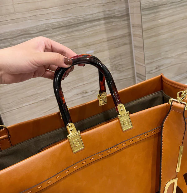 Stylish Oversized Tan Tote Bag with Bold Letter Strap
