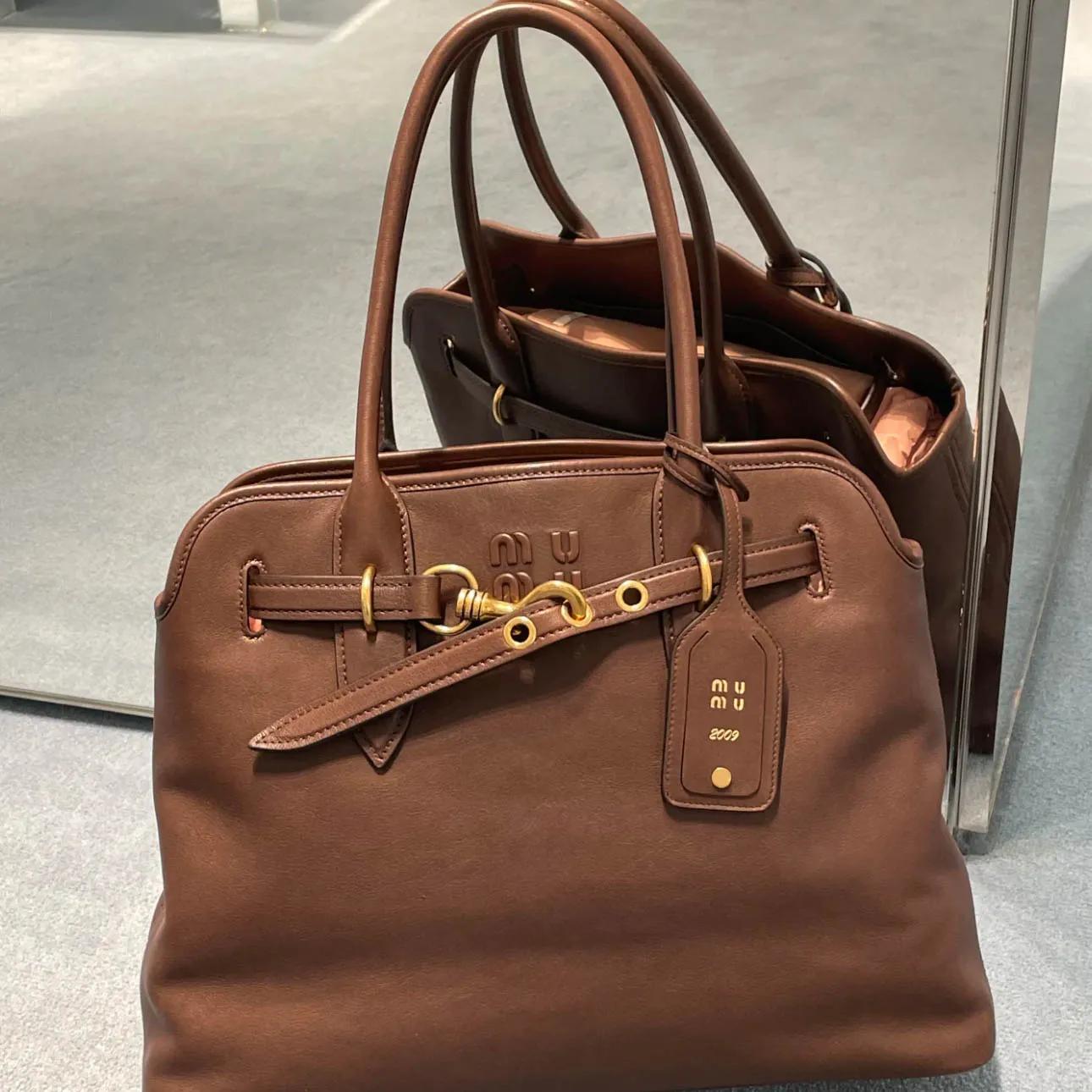 Classic Brown Leather Shoulder Handbag with Original Logo