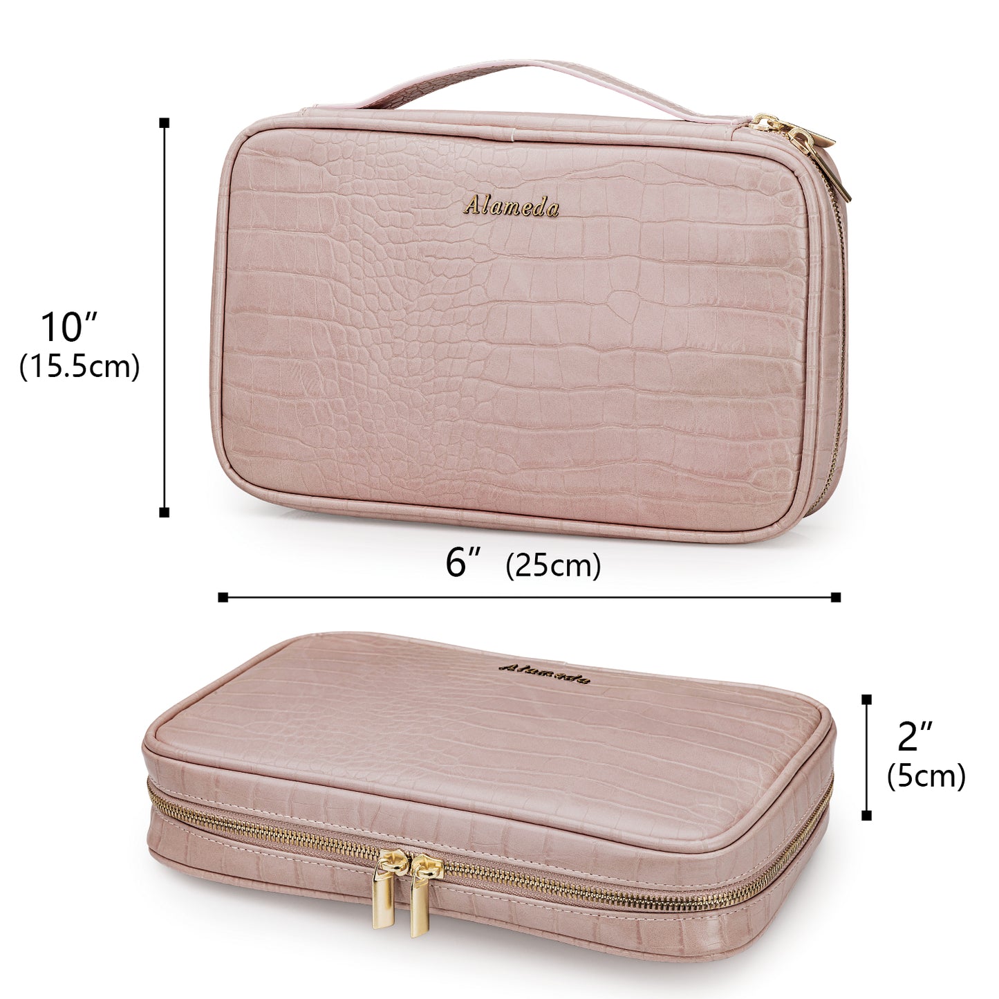 Alameda Travel Jewelry Organizer Case Crocodile Grain Leather Jewelry Storage Bag for Earrings, Necklace, Bracelet, Rings, Green