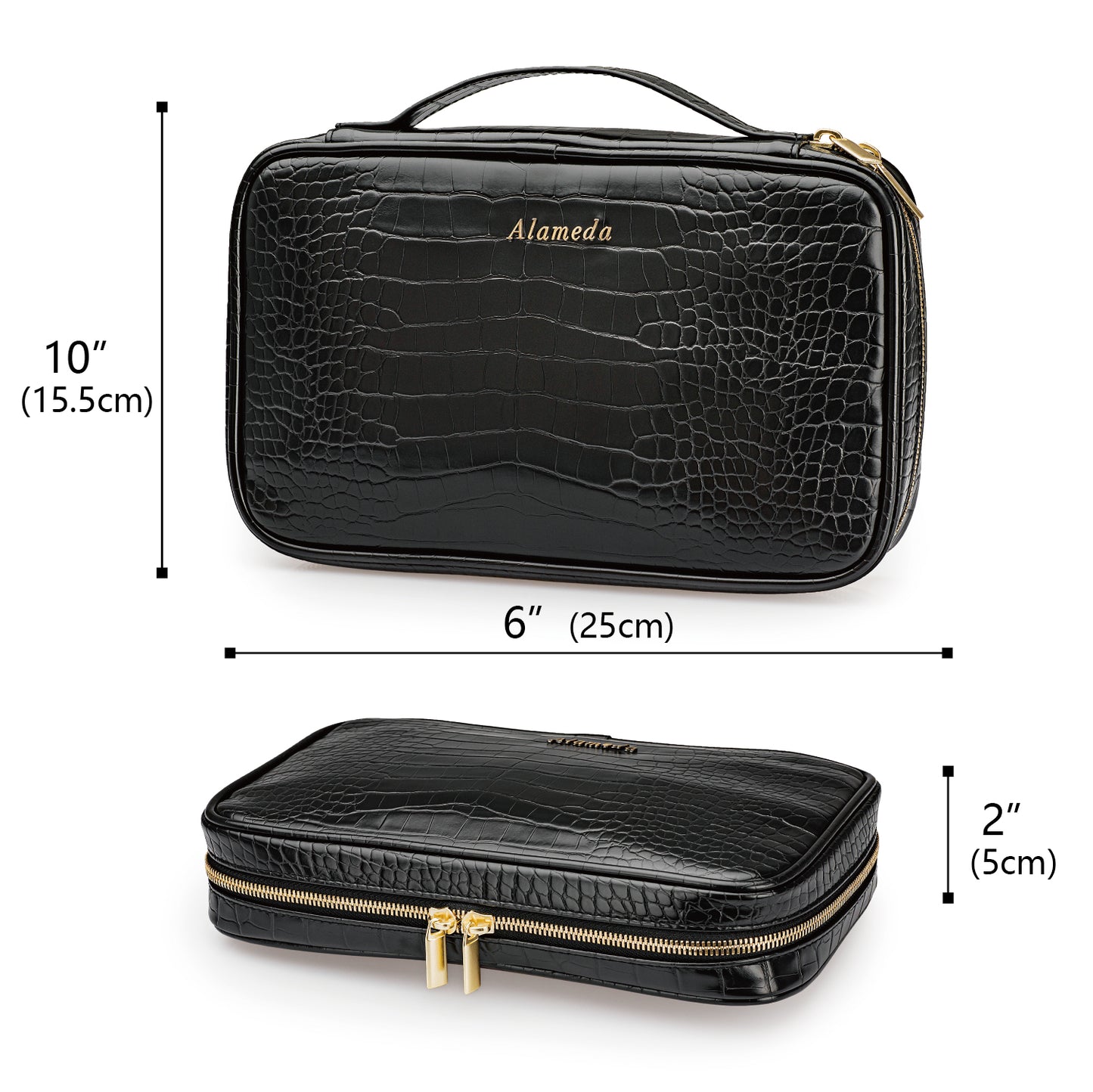 Alameda Travel Jewelry Organizer Case Crocodile Grain Leather Jewelry Storage Bag for Earrings, Necklace, Bracelet, Rings, Green
