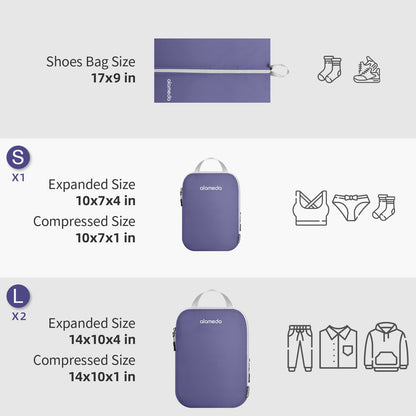 Compression Packing Cubes with Shoe Bag - Purple, 4 Pack