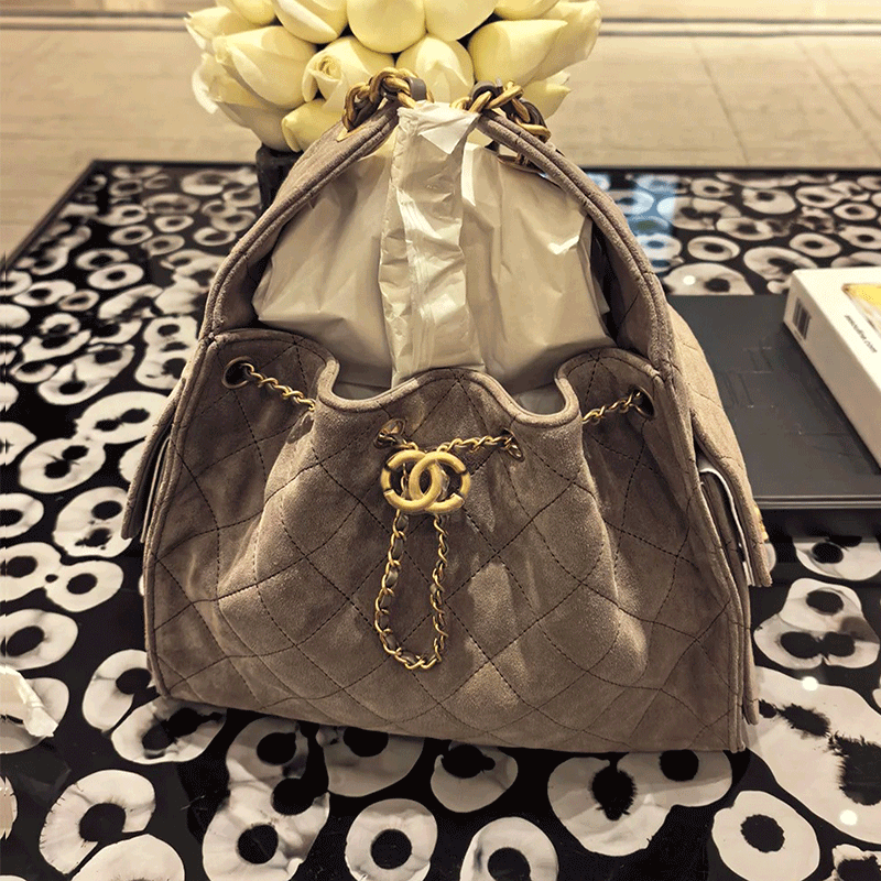 Stylish Grey Suede Shoulder Bag with Original Logo