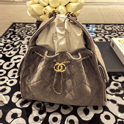 Stylish Grey Suede Shoulder Bag with Original Logo