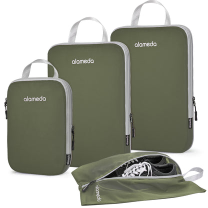 Compression Packing Cubes with Shoe Bag - Army Green, 4 Pack