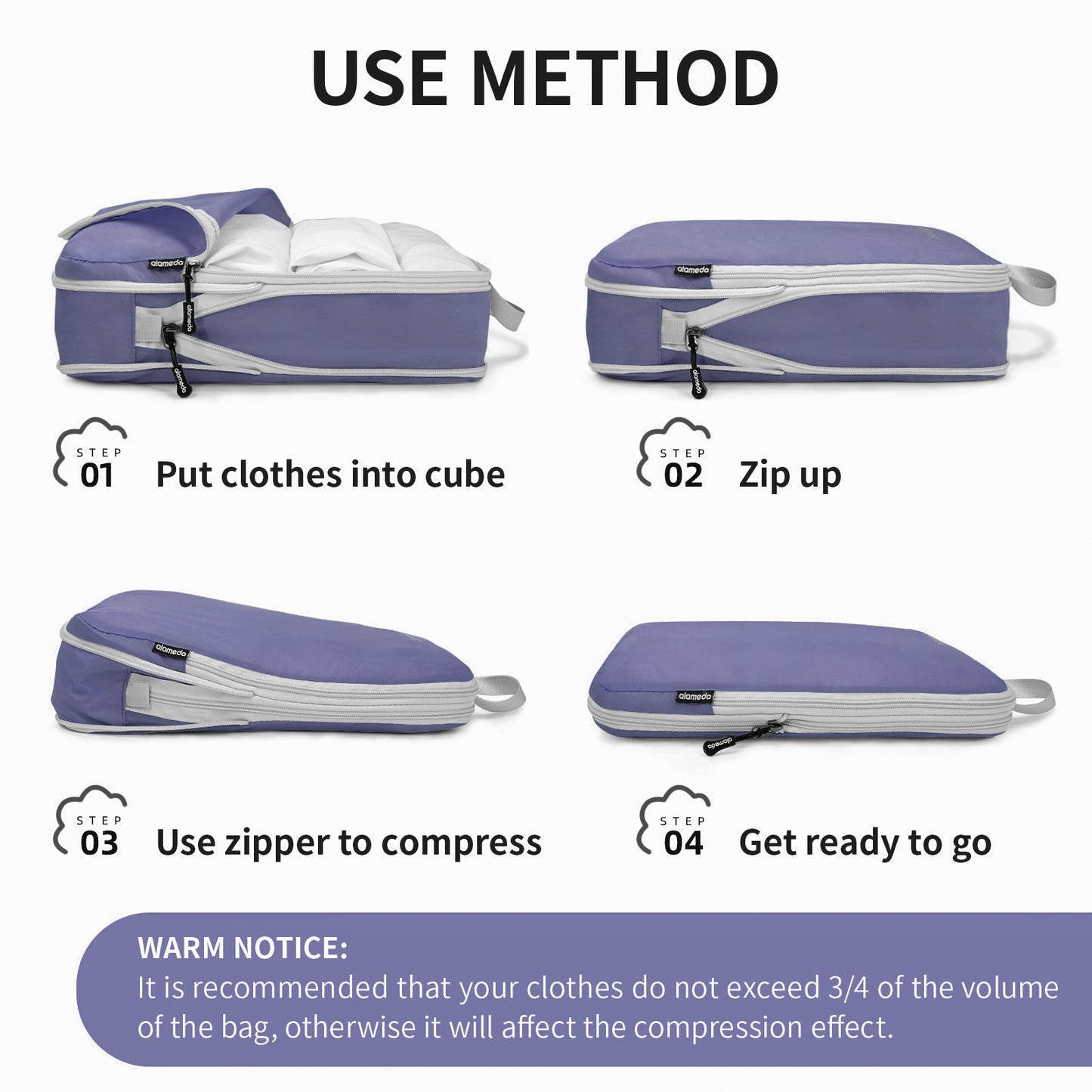 Compression Packing Cubes with Shoe Bag & Toiletry Bag - Purple, 8 Pack