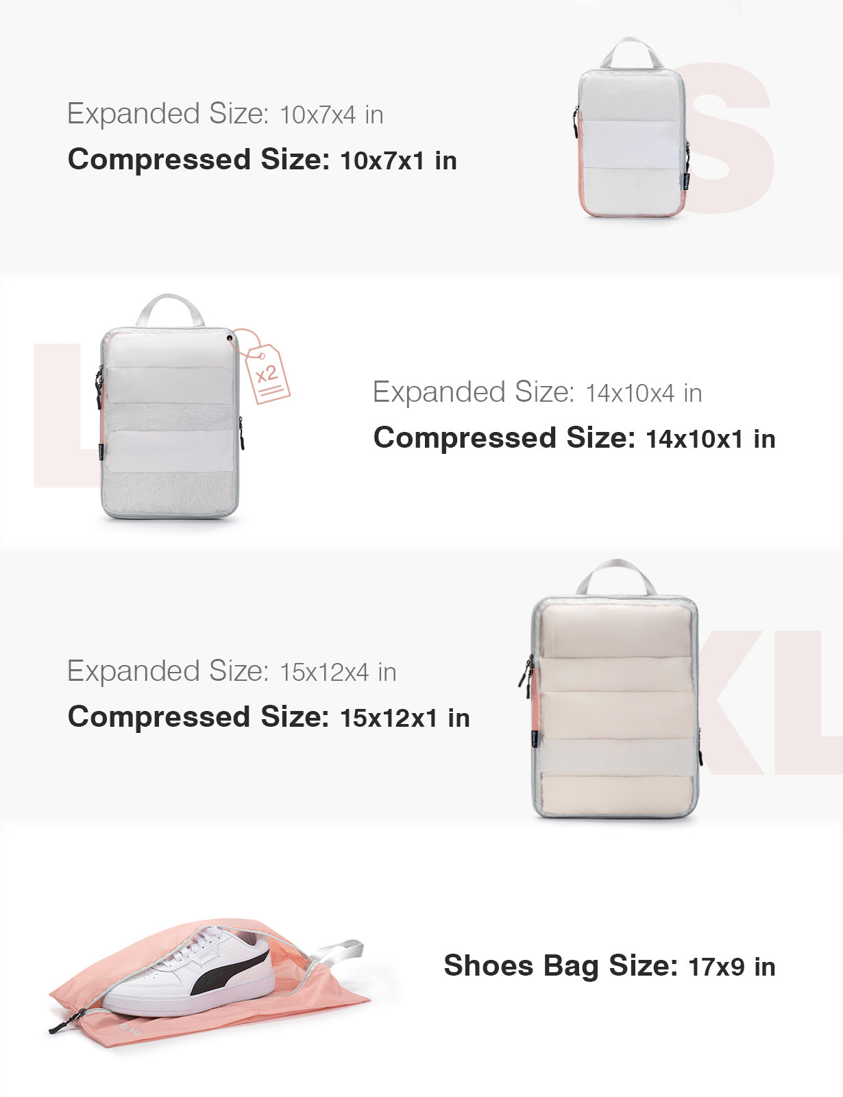 Compression Packing Cubes Travel - See Through Mesh Packing Cubes for Suitcases Set Luggage Organizer Bags for Travel Accessories with Shoe Bag