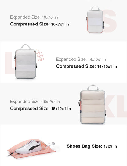 Compression Packing Cubes Travel - See Through Mesh Packing Cubes for Suitcases Set Luggage Organizer Bags for Travel Accessories with Shoe Bag