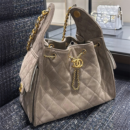 Stylish Grey Suede Shoulder Bag with Original Logo