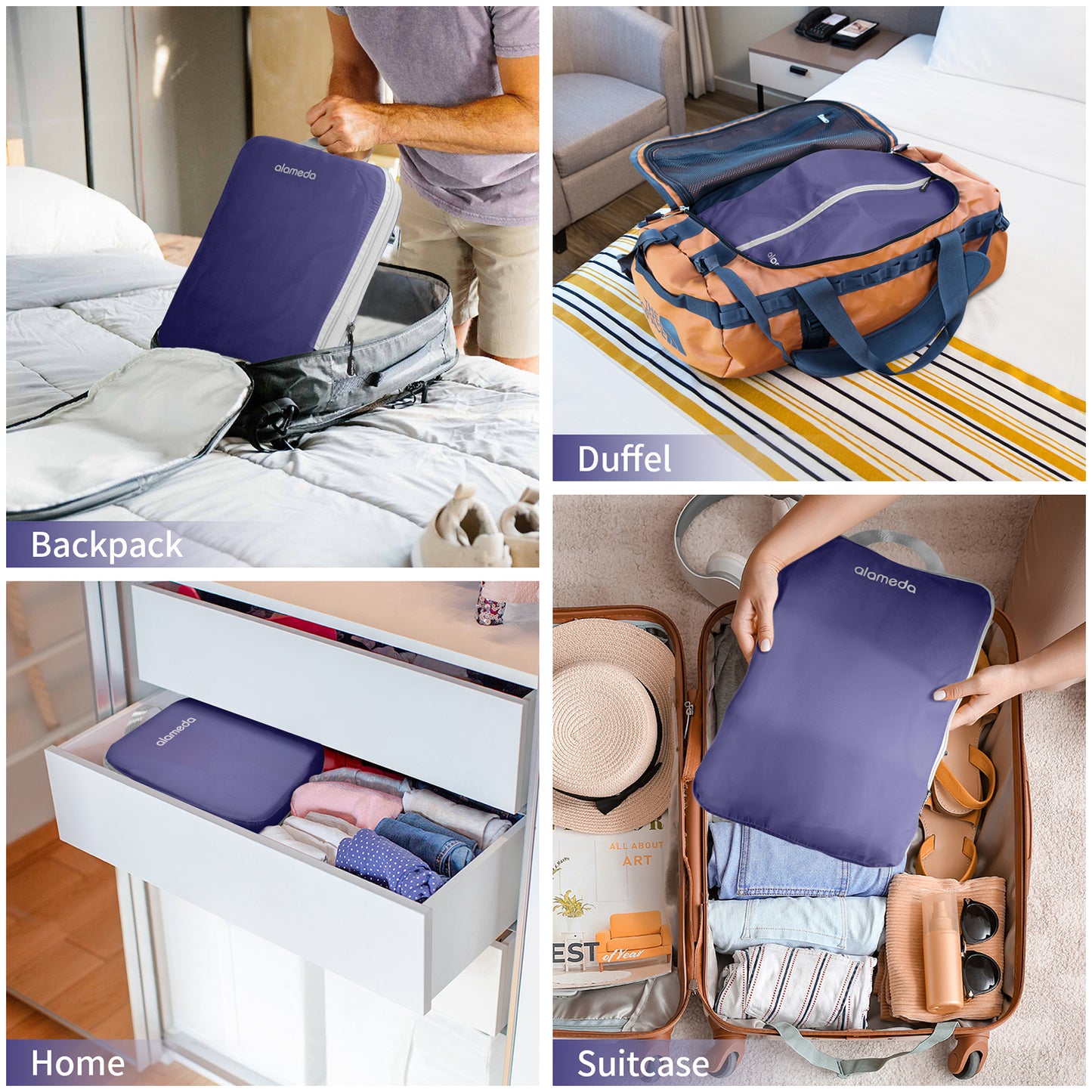 Compression Packing Cubes with Shoe Bag & Toiletry Bag - Purple, 8 Pack