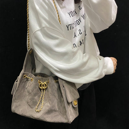 Stylish Grey Suede Shoulder Bag with Original Logo
