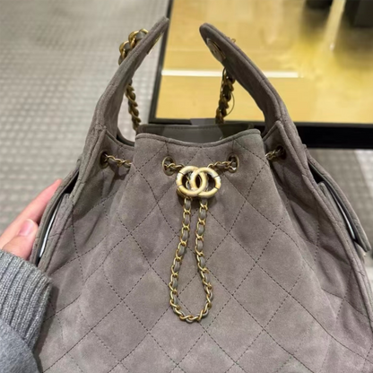 Stylish Grey Suede Shoulder Bag with Original Logo