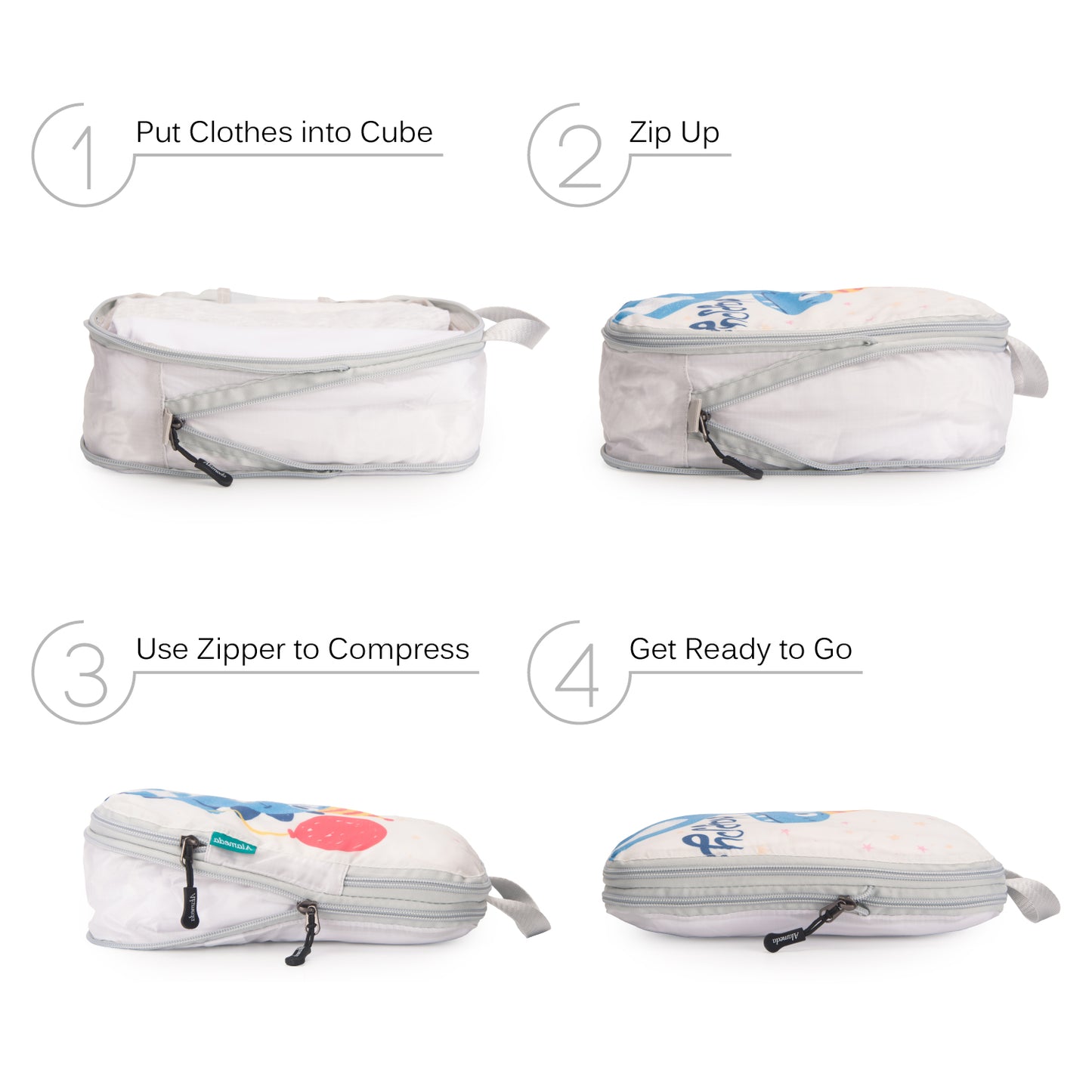 Packing Cube Set of 3 for Travel, Compression Bags Organizer for Luggage / Backpack, Dino A