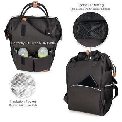 Alameda Diaper Bag Backpack - Shining Reflective Design, Black