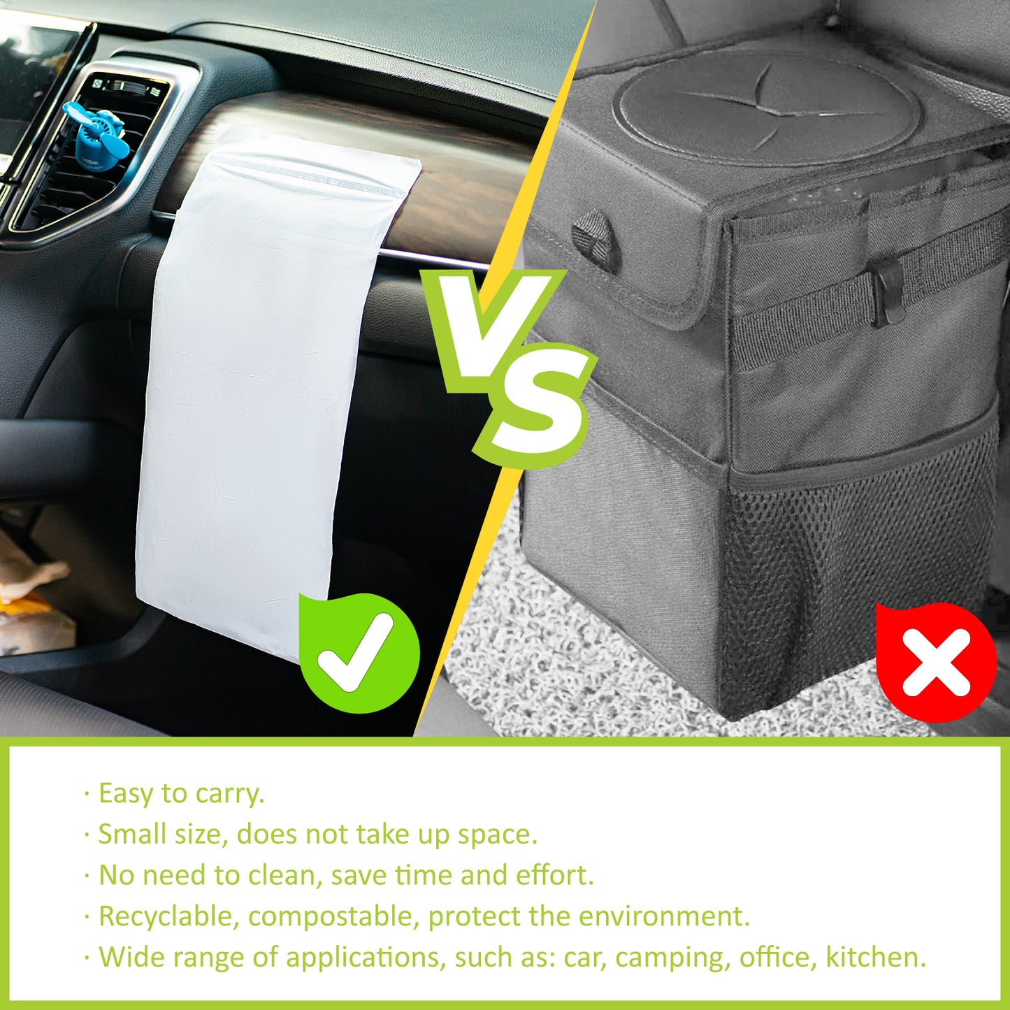 iGelato 40 Pcs Car Trash Bags, Disposable Biodegradable Self Adhesive Garbage Bag for Vehicle,Bedroom, Office