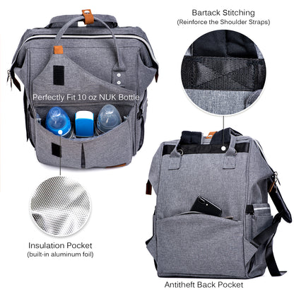 Alameda Diaper Bag Backpack - Shining Reflective Design, Grey