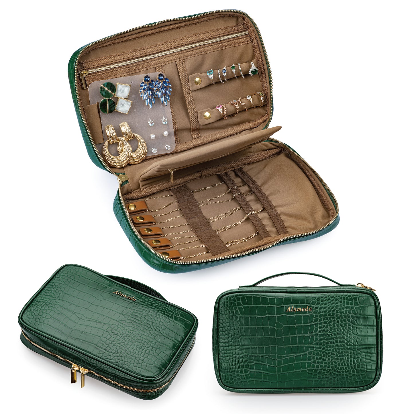 Multifunctional Handheld Jewelry Organizer Bag, Crocodile Patterned Velvet  Fabric Jewelry Storage Case Roll