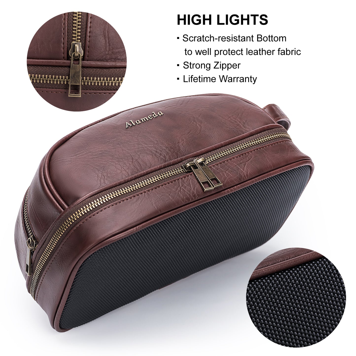 Alameda Toiletry Bag for Men, PU Leather Travel Organizer Shaving Bag Water-resistant Dopp Kit for Toiletries Accessories Black