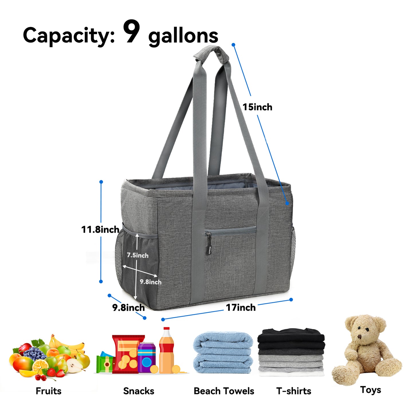 Alameda Standing Large Utility Tote Bag with Metal Wire Frame: Collapsible Tote with Reinforced Bottom and Sides, Structured, Heavy Duty, Sturdy