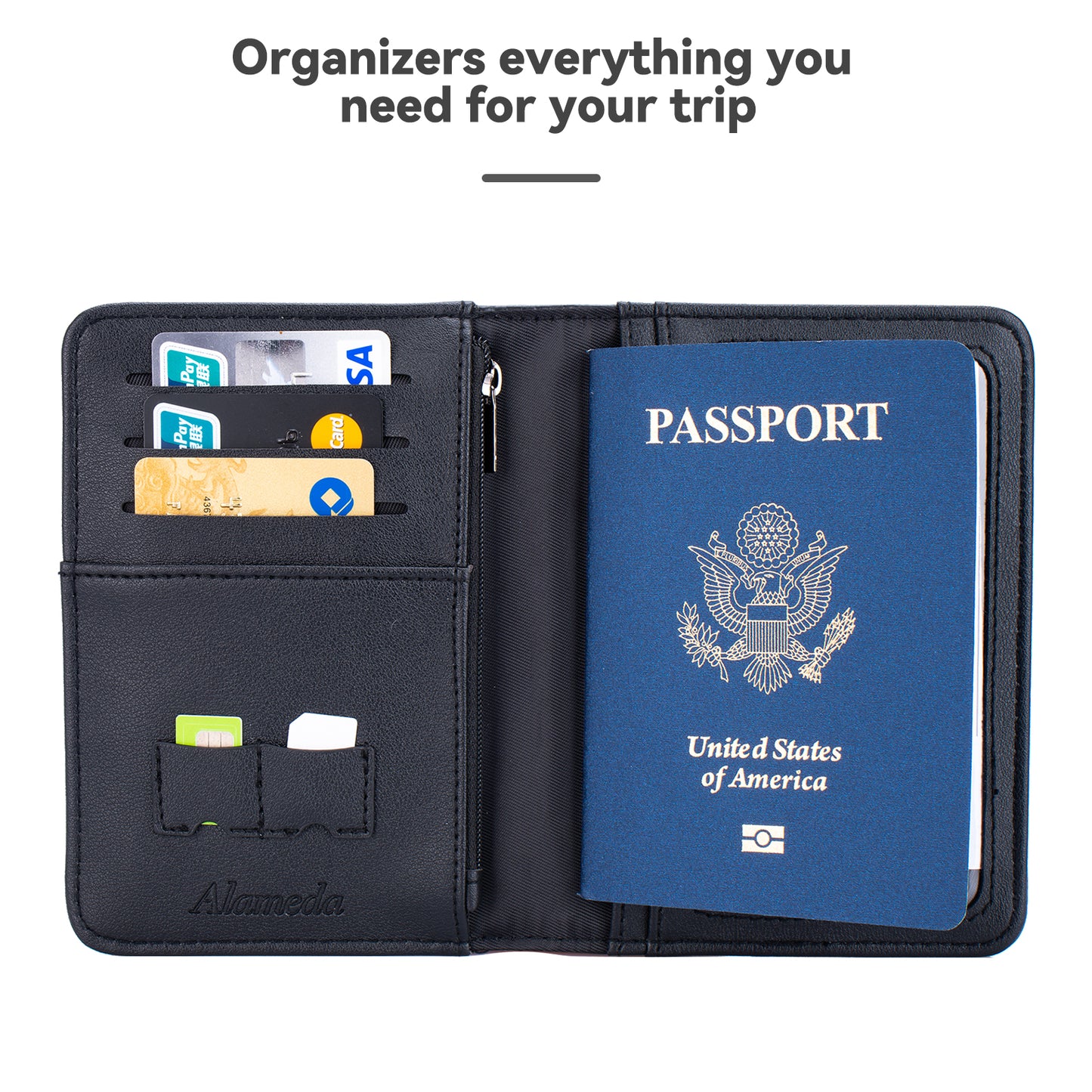 Passport and Vaccine Card Holder Combo, Alameda Carbon Fiber Passport Holder with Vaccine Card Slot, Travel Essentials Document Organizer Cover