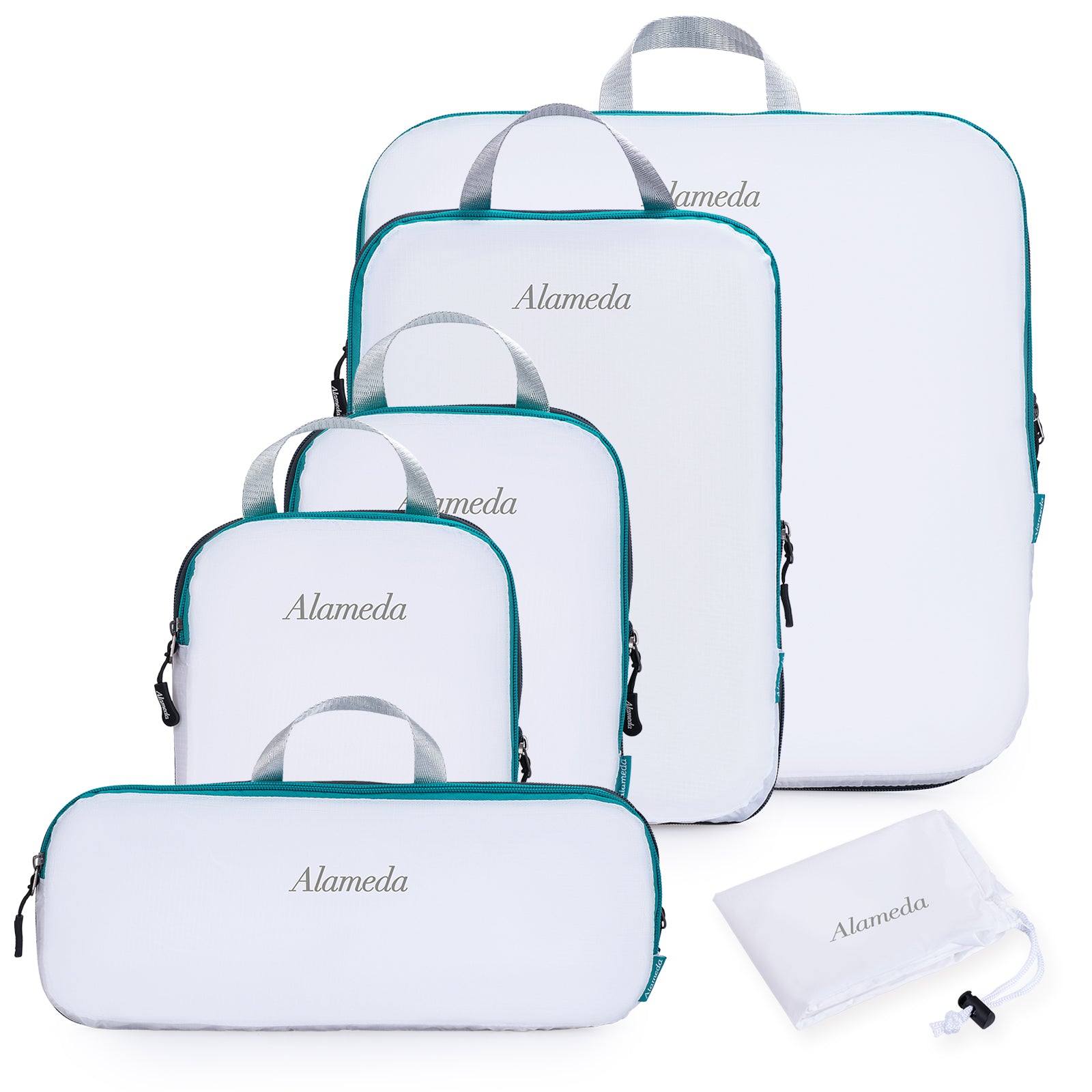  Alameda 4 Set Compression Packing Cubes for Suitcases -  Lightweight Compression Packing Cubes Travel for Backpack Carry-on  Organizer Bags with Shoe Bag Aqua Sky(L+L+S+Shoes bag)