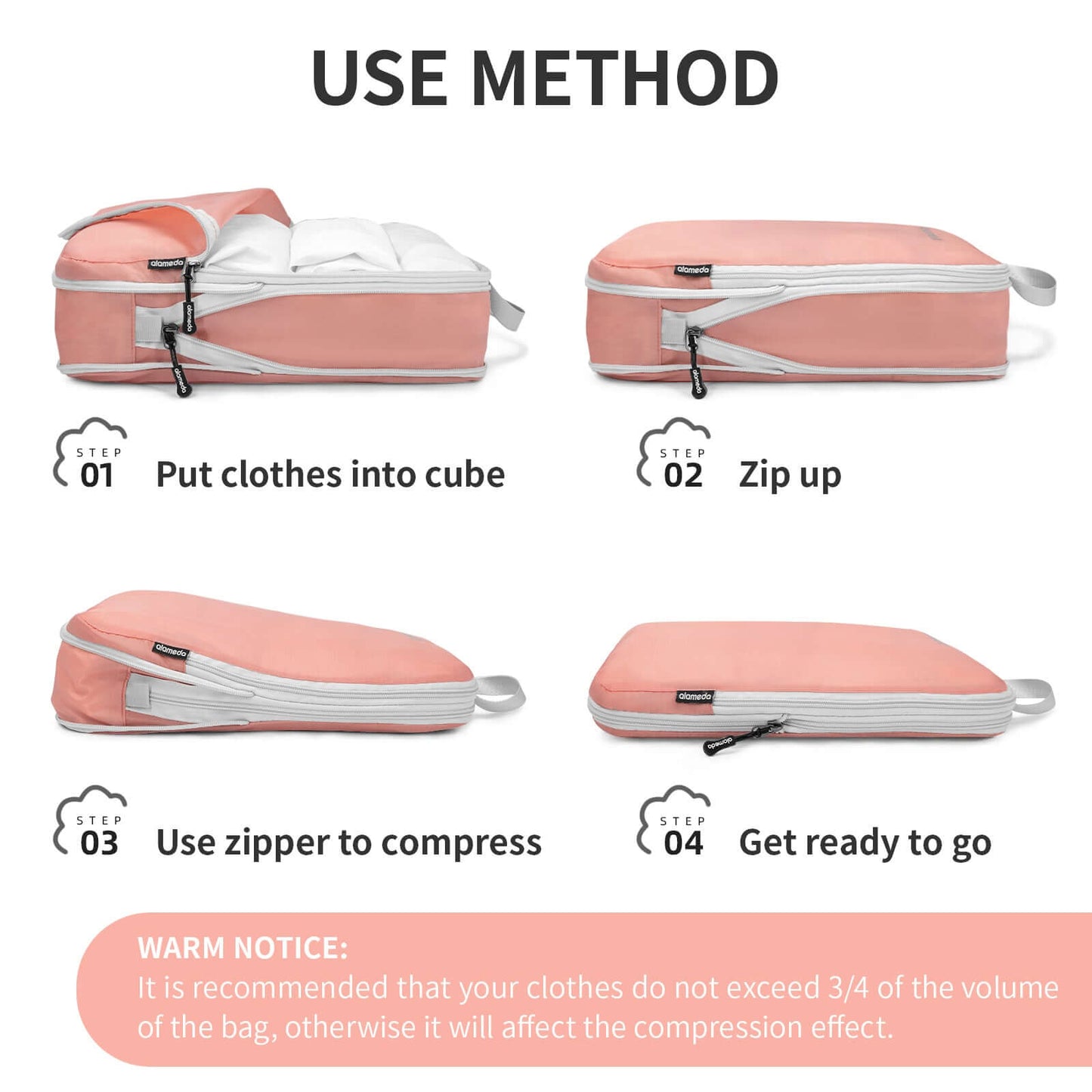 Compression Packing Cubes with Shoe Bag & Toiletry Bag - Rose Quartz, 8 Pack