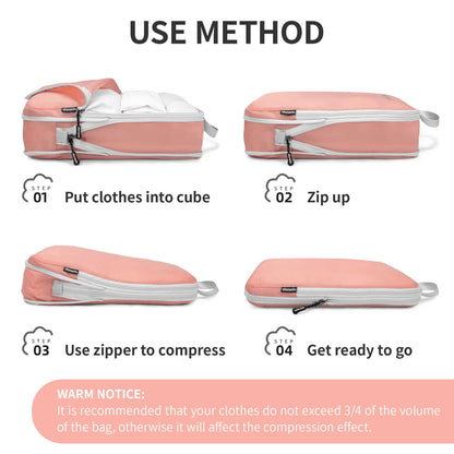 Compression Packing Cubes with Shoe Bag & Toiletry Bag - Rose Quartz, 8 Pack