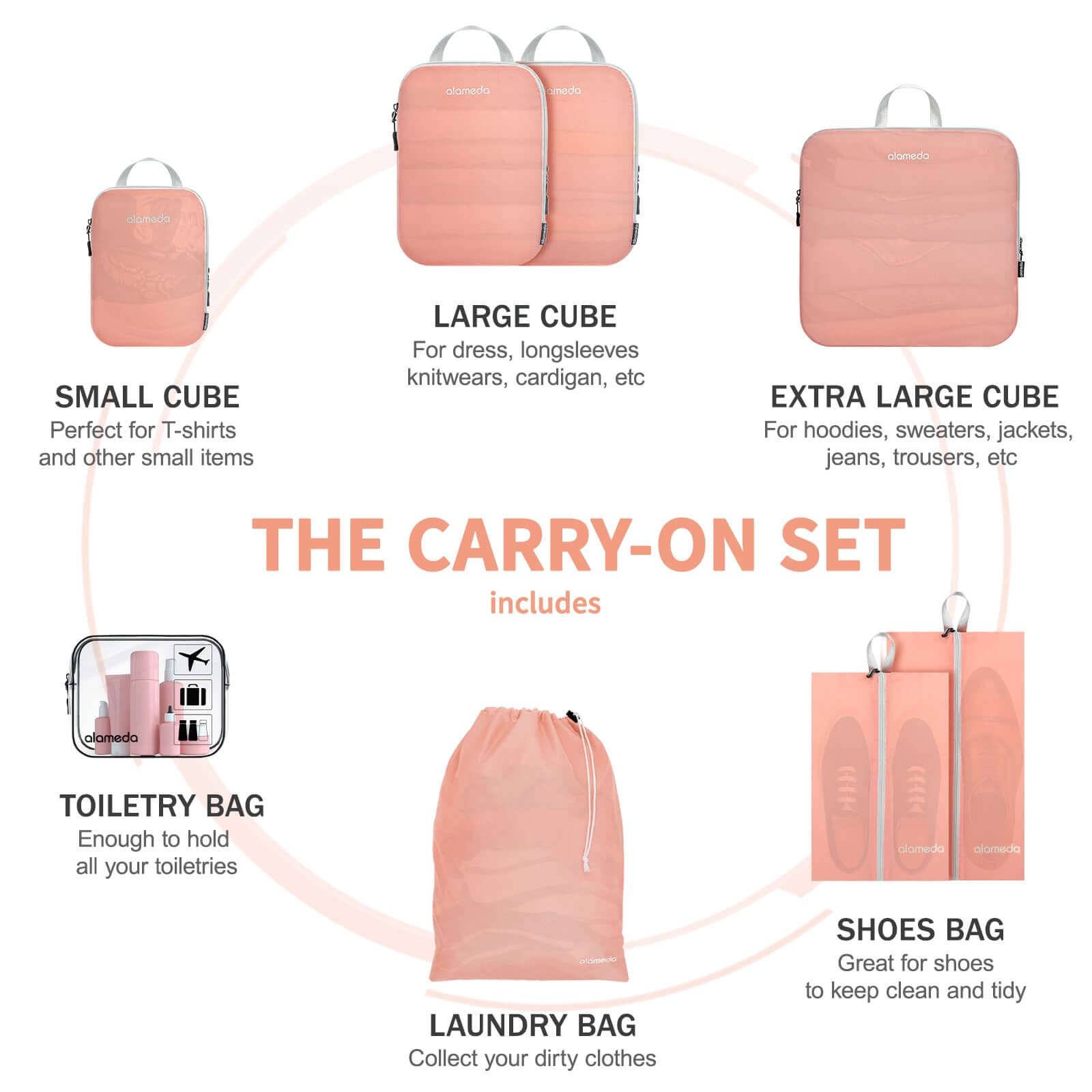 Compression Packing Cubes with Shoe Bag & Toiletry Bag - Rose