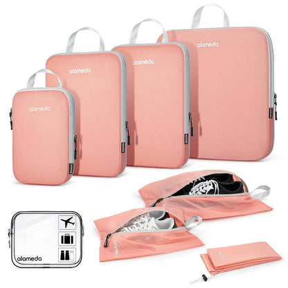 Compression Packing Cubes with Shoe Bag & Toiletry Bag - Rose Quartz, 8 Pack