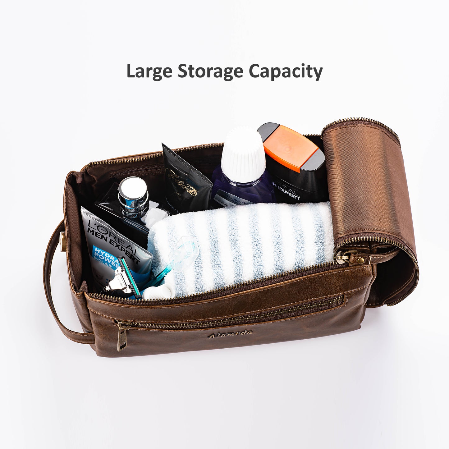 Alameda Toiletry Bag for Men Dopp Kit Water-resistant PU Leather Toiletries Organizer