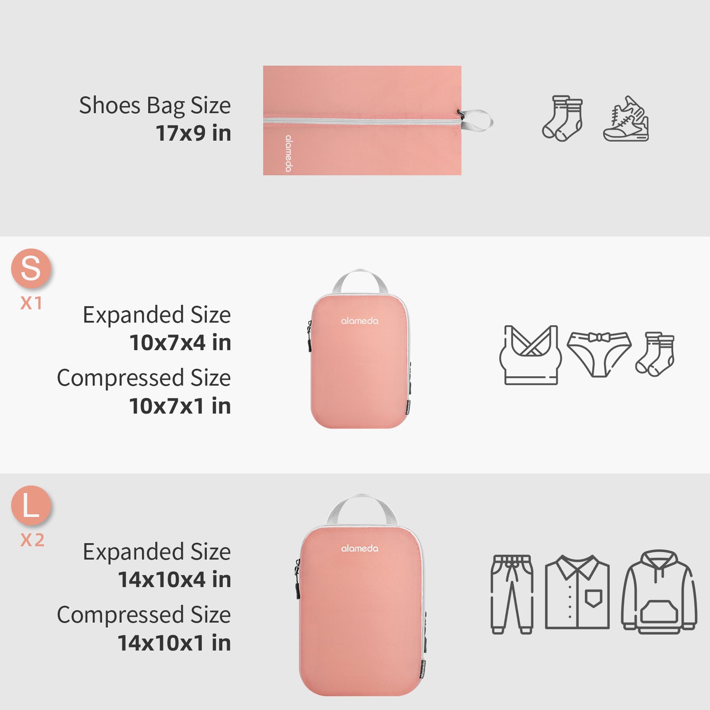 Compression Packing Cubes with Shoe Bag - Rose Quartz, 4 Pack