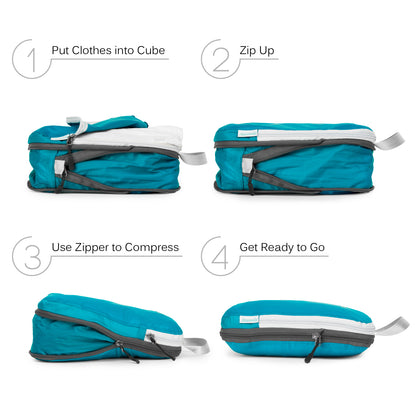 Packing Cube Set of 3 for Travel, Compression Bags Organizer for Luggage / Backpack, Sea Blue