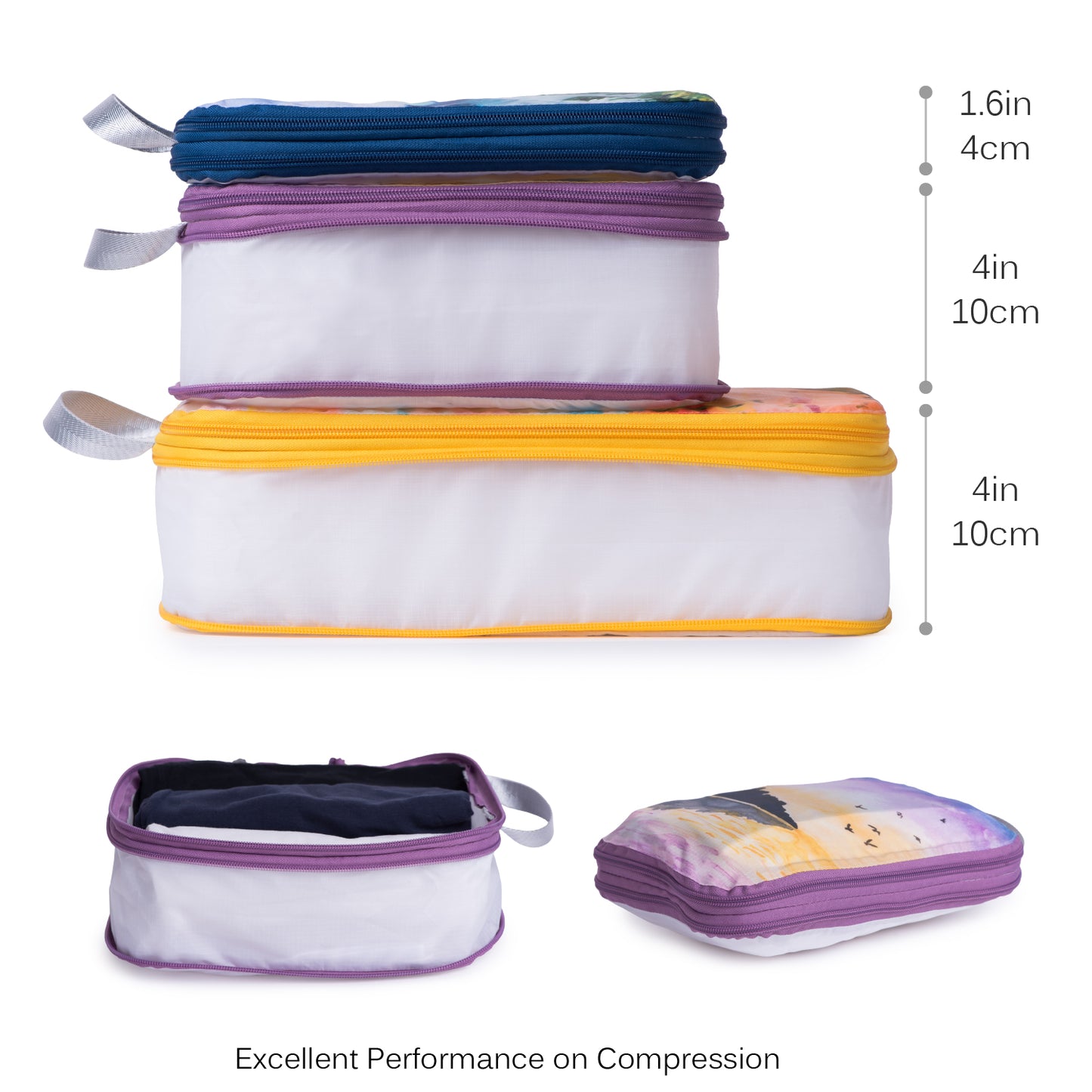 Packing Cube Set of 3 for Travel, Compression Bags Organizer for Luggage / Backpack, Painting