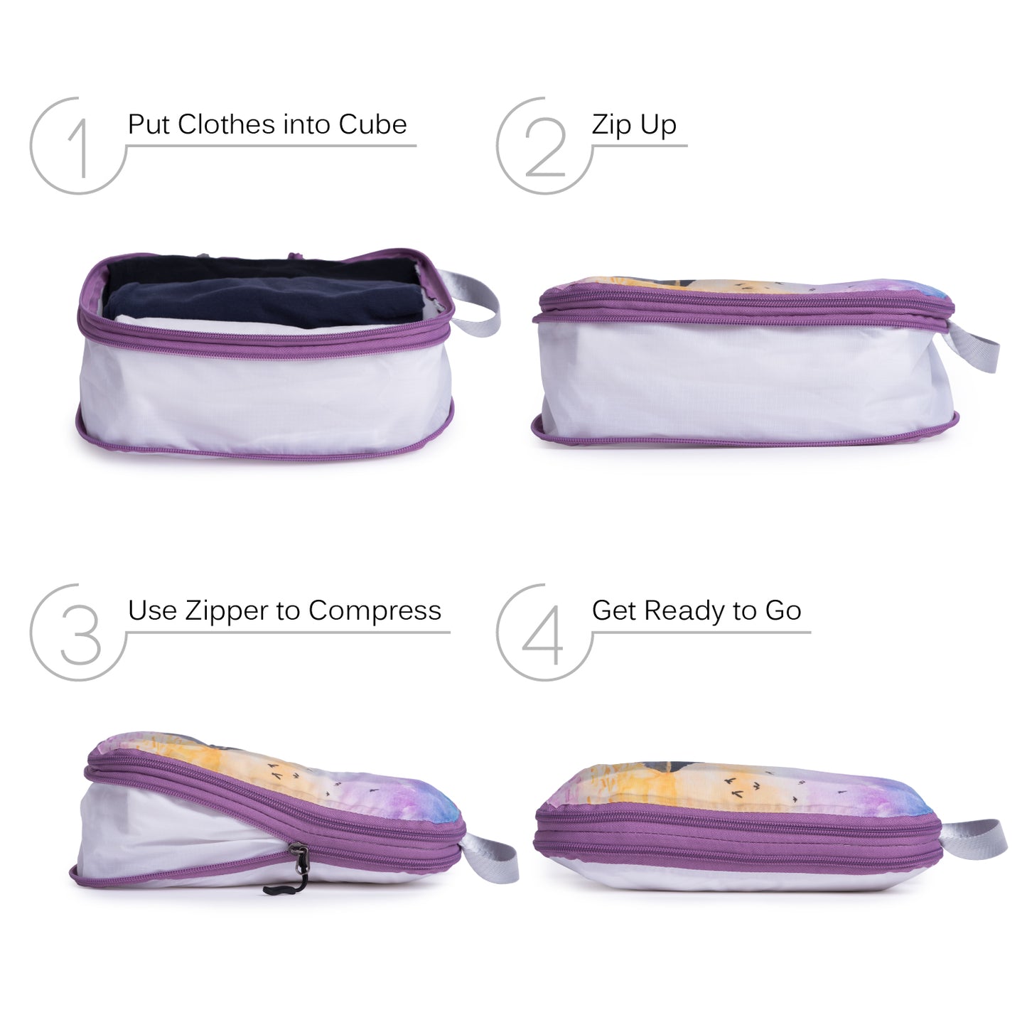 Packing Cube Set of 3 for Travel, Compression Bags Organizer for Luggage / Backpack, Painting